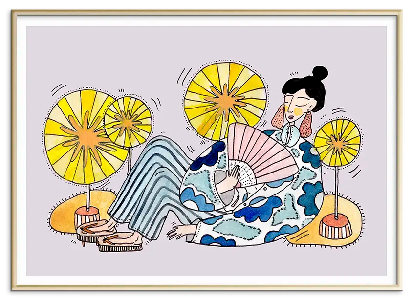 Messingfarvet aluminiumsramme til GEISHA OGI kunstplakat