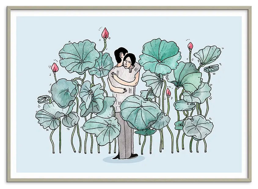 Cashmeregrå træramme til WATER LILIES LOVERS kunstplakat