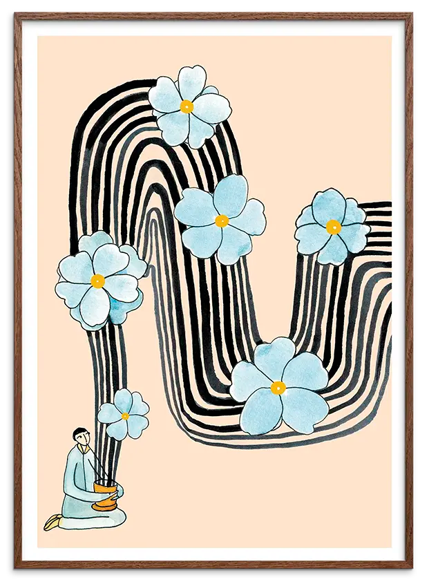 Mørk egetræsramme til FLORAL BATH kunstplakat
