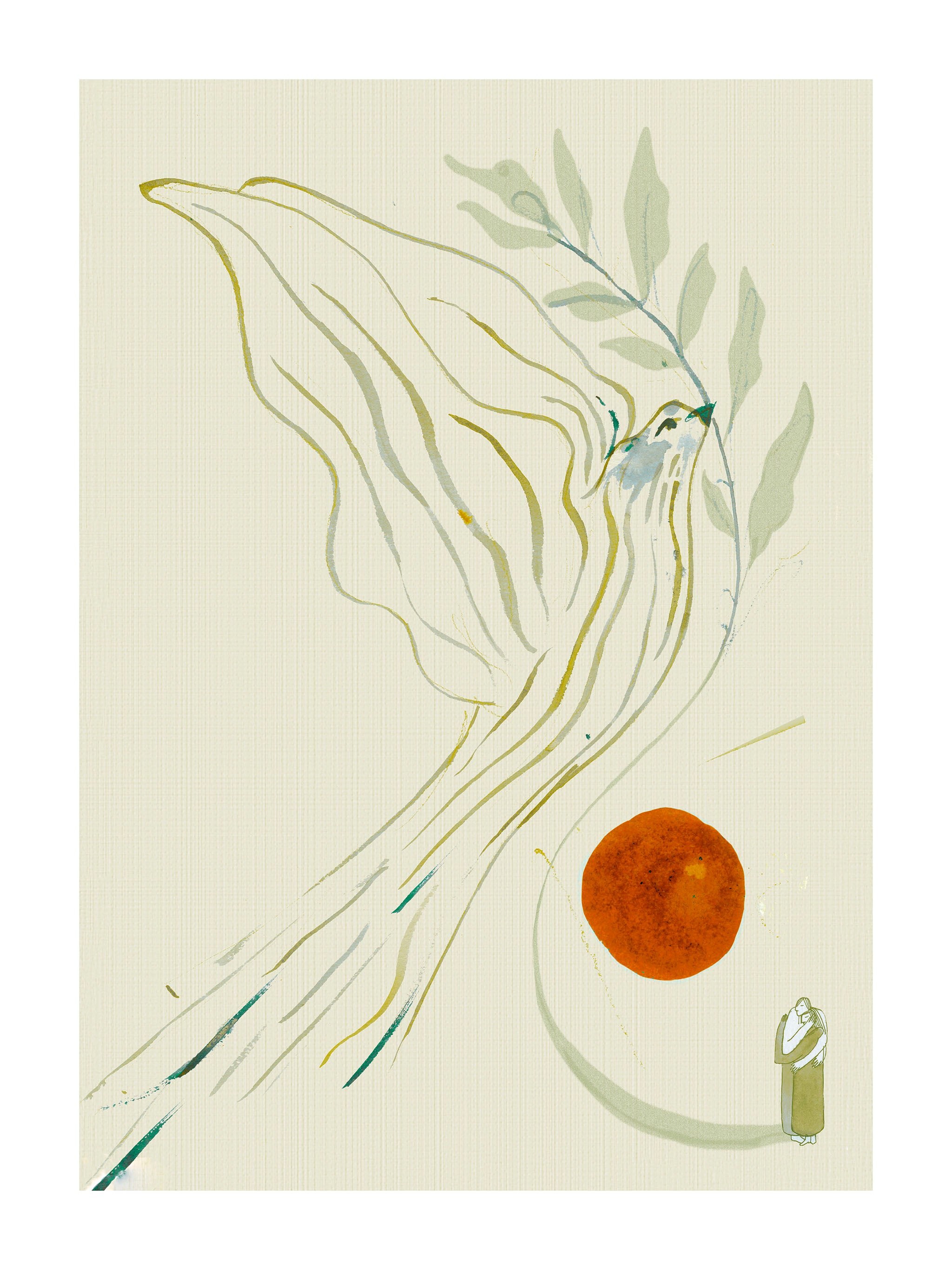 Japandi plakat med due i blomstrende have. Håndtegnet dansk kunst fra Krull Studio. all-groups