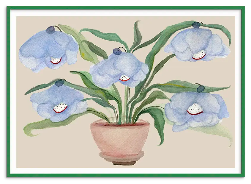 Grøn træramme til DESERT BLUEBELLS kunstplakat
