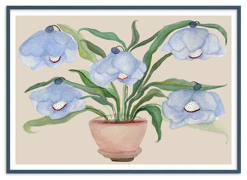 Petroleumsblå træramme til DESERT BLUEBELLS kunstplakat
