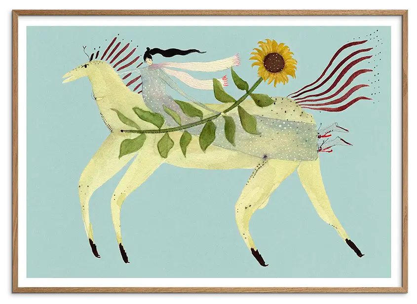 Natur egetræsramme til Solsikke Galop børneplakat