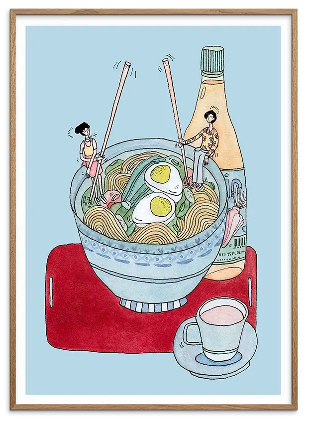Natur egetræsramme til NOODLE GOSSIP kunstplakat