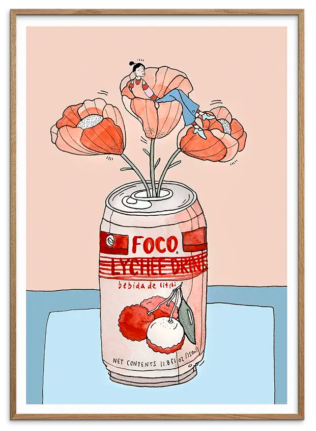 Natur egetræsramme til LYCHEE SODA NAP kunstplakat