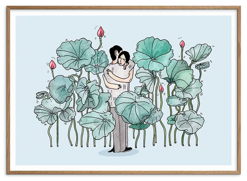 Natur egetræsramme til WATER LILIES LOVERS kunstplakat