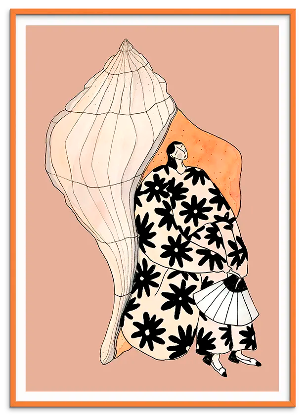 Orange træramme til SEASHELL SOUNDS kunstplakat