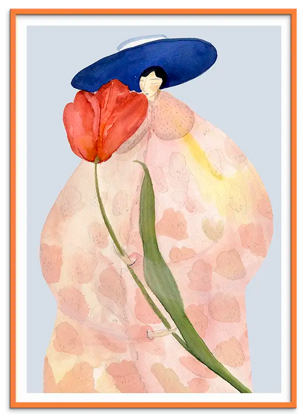 Orange træramme til FRENCH TULIPS kunstplakat