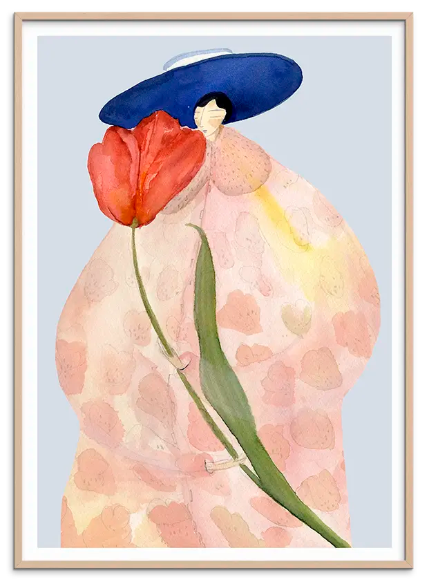 Rosa træramme til FRENCH TULIPS kunstplakat