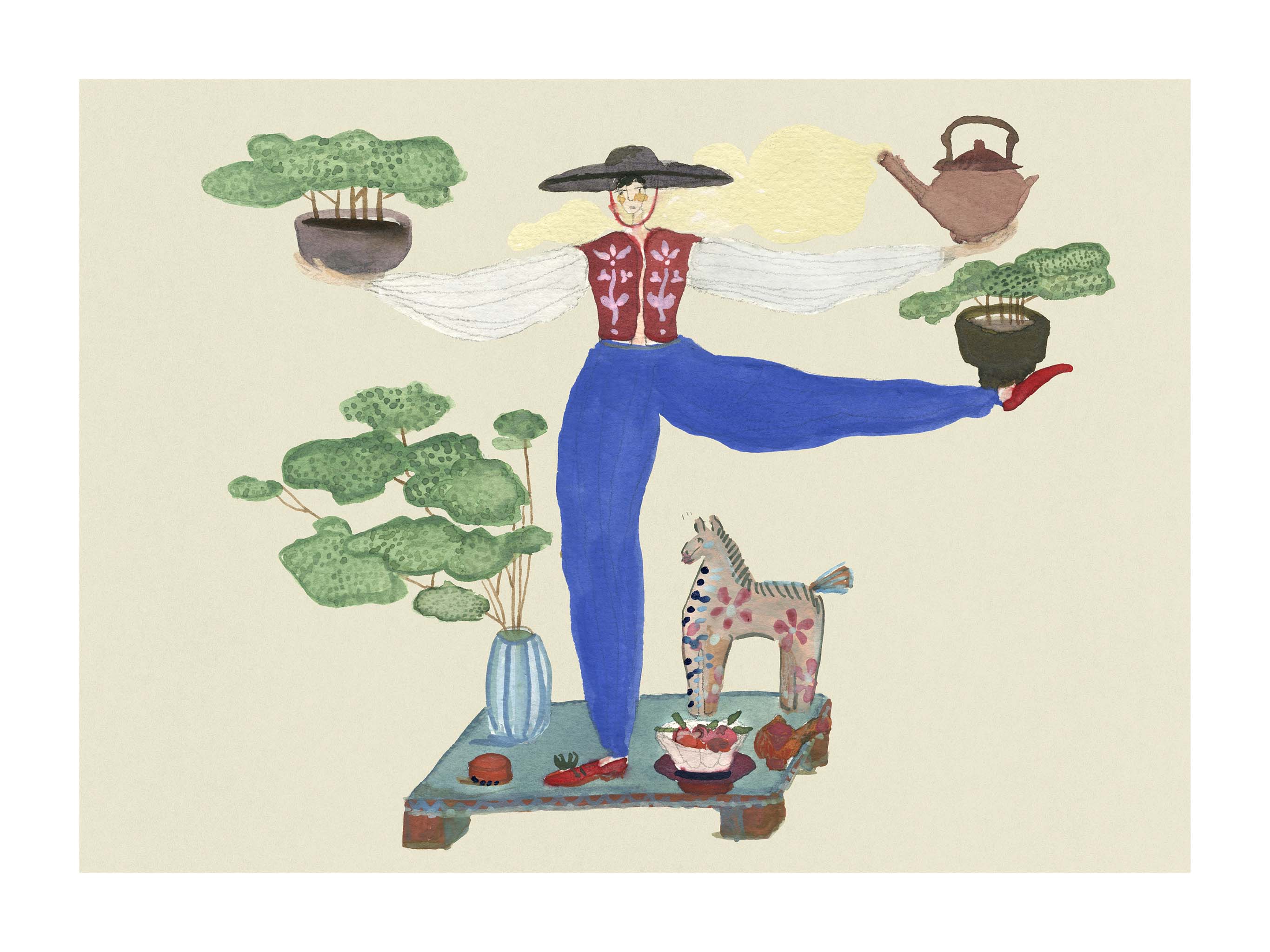 Japandi plakat med skaberhavens balance og frodig flora. Håndtegnet dansk kunst fra Krull Studio. all-groups
