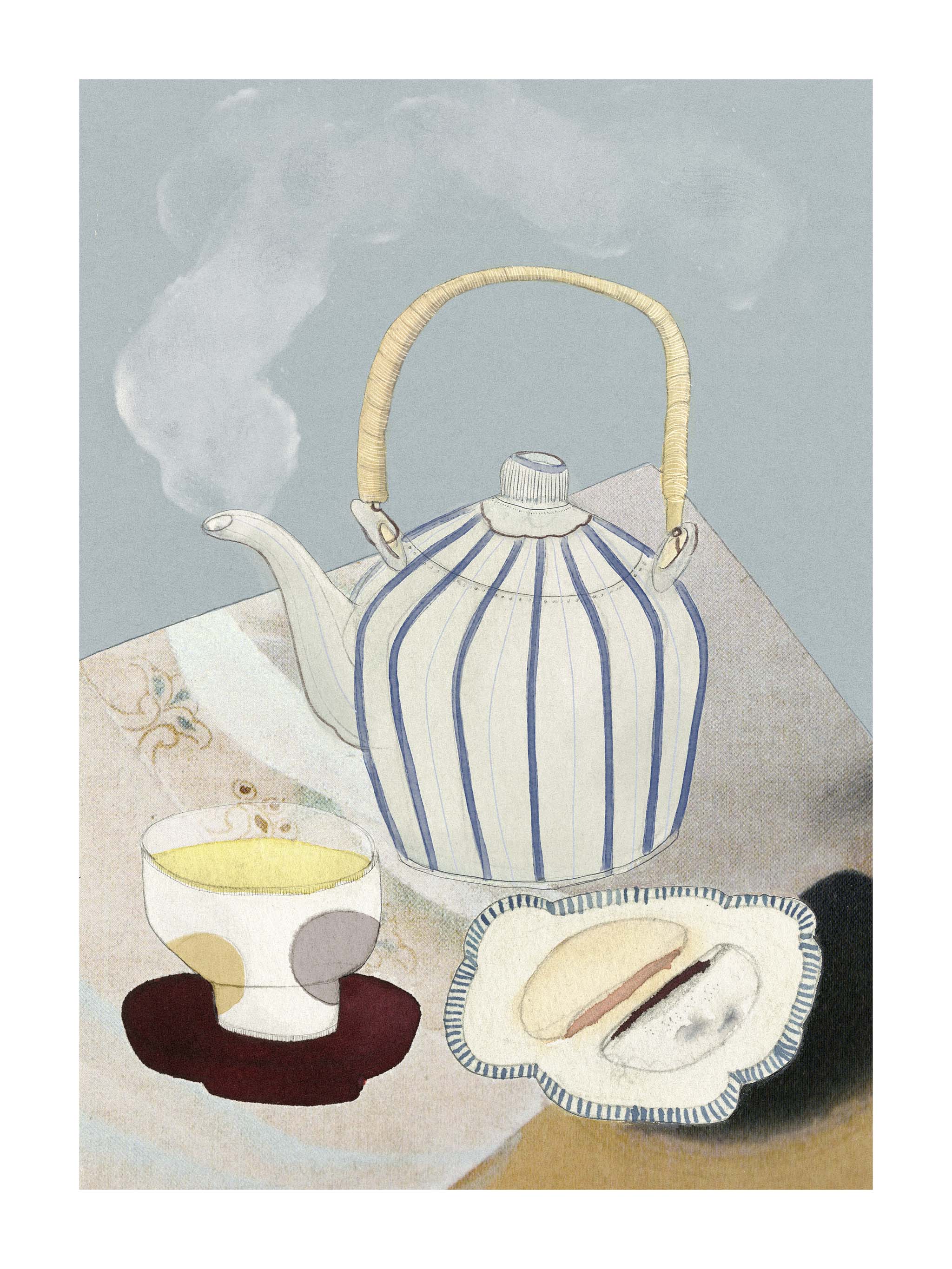 Japandi plakat med taceremoni i havens stille rum. Håndtegnet dansk kunst fra Krull Studio. all-groups
