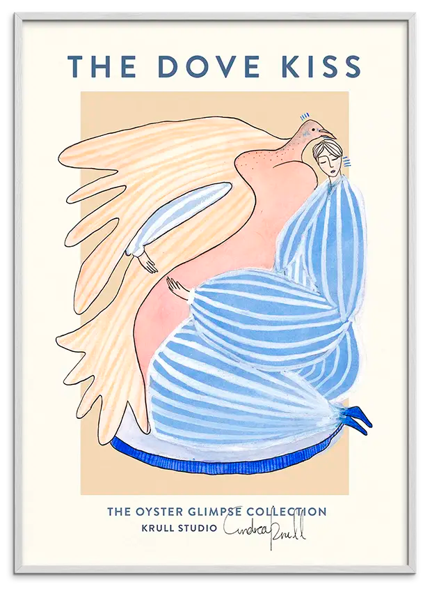 Hvid træramme til DOVE KISS kunstplakat