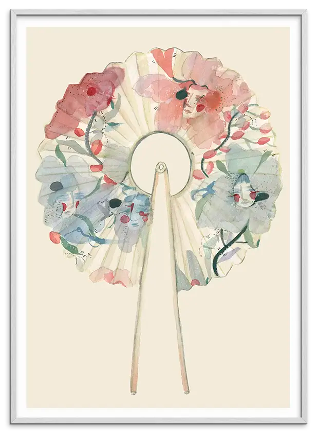 Hvid træramme til WASHI PAPER FAN kunstplakat