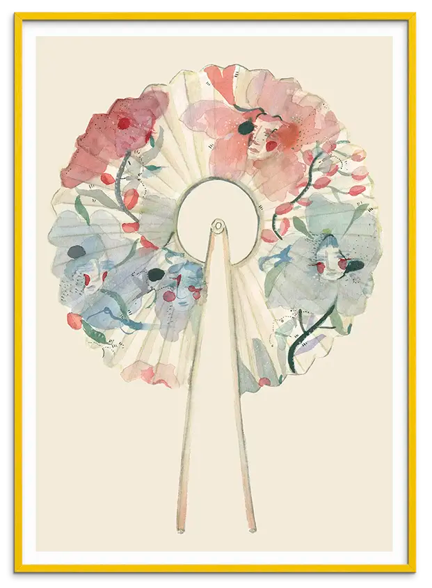Gul træramme til WASHI PAPER FAN kunstplakat