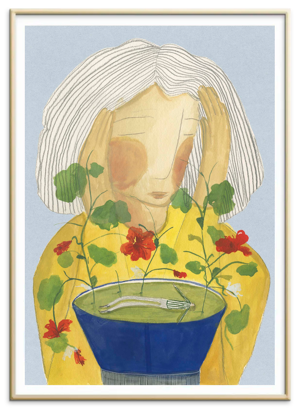 Tea Clouds kunstplakat i messingfarvet aluminiumsramme – Krull Studio