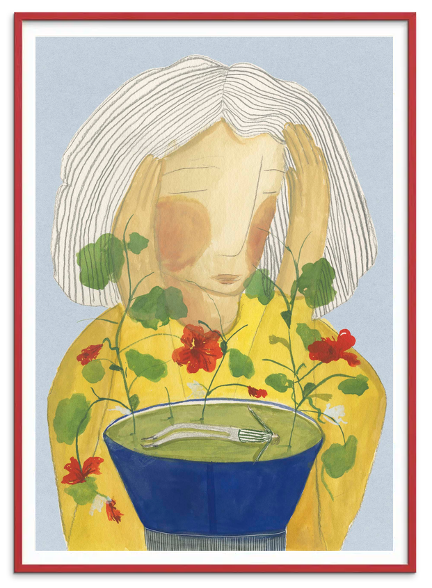 Tea Clouds kunstplakat i rød træramme – Krull Studio