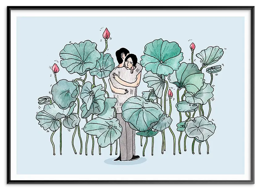 Sort aluminiumsramme til WATER LILIES LOVERS kunstplakat