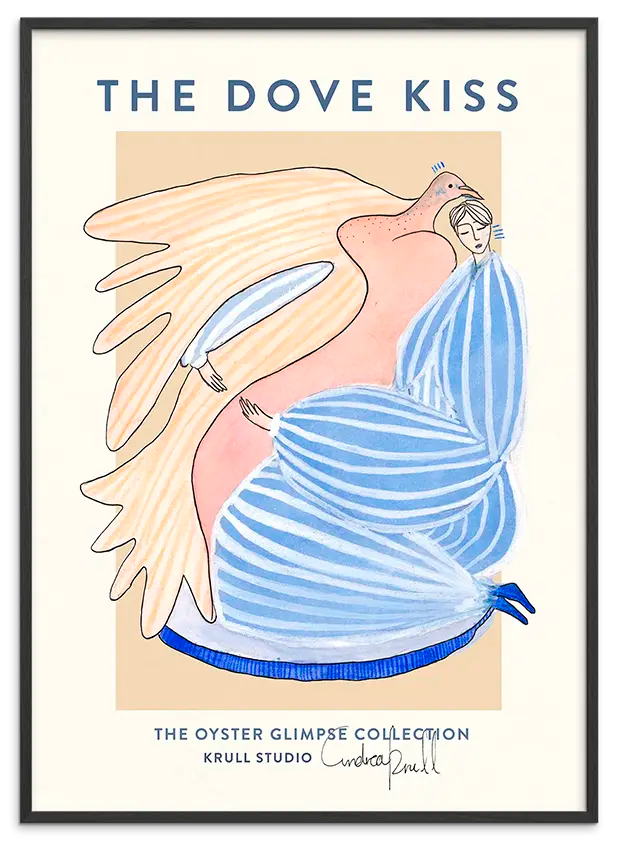 Sort træramme til DOVE KISS kunstplakat