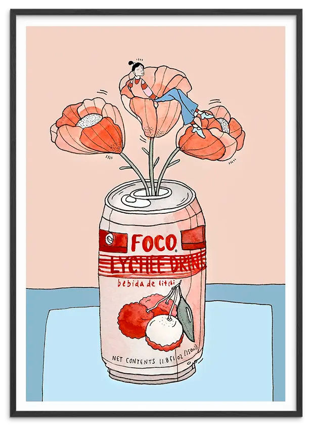 Sort træramme til LYCHEE SODA NAP kunstplakat