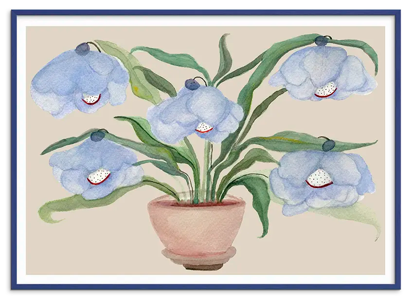 Blå træramme til DESERT BLUEBELLS kunstplakat