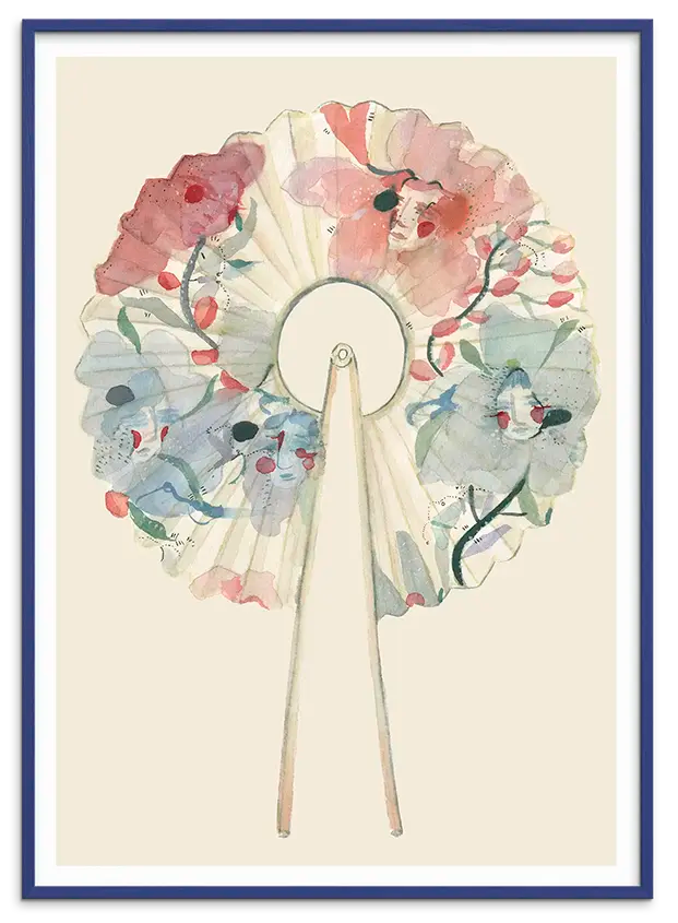Blå træramme til WASHI PAPER FAN kunstplakat