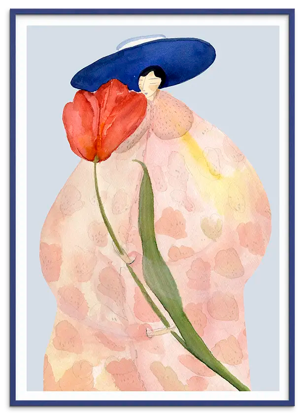 Blå træramme til FRENCH TULIPS kunstplakat