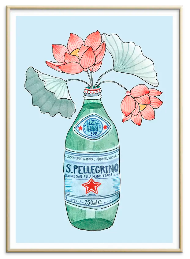 Messingfarvet aluminiumsramme til LILLIES DE PELLEGRINO kunstplakat