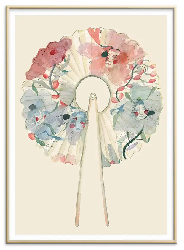 Messingfarvet aluminiumsramme til WASHI PAPER FAN kunstplakat