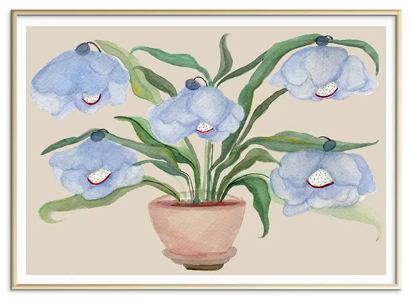 Messingfarvet aluminiumsramme til DESERT BLUEBELLS kunstplakat