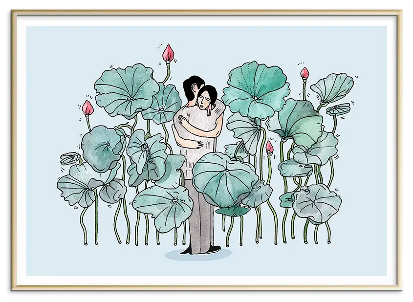 Messingfarvet aluminiumsramme til WATER LILIES LOVERS kunstplakat