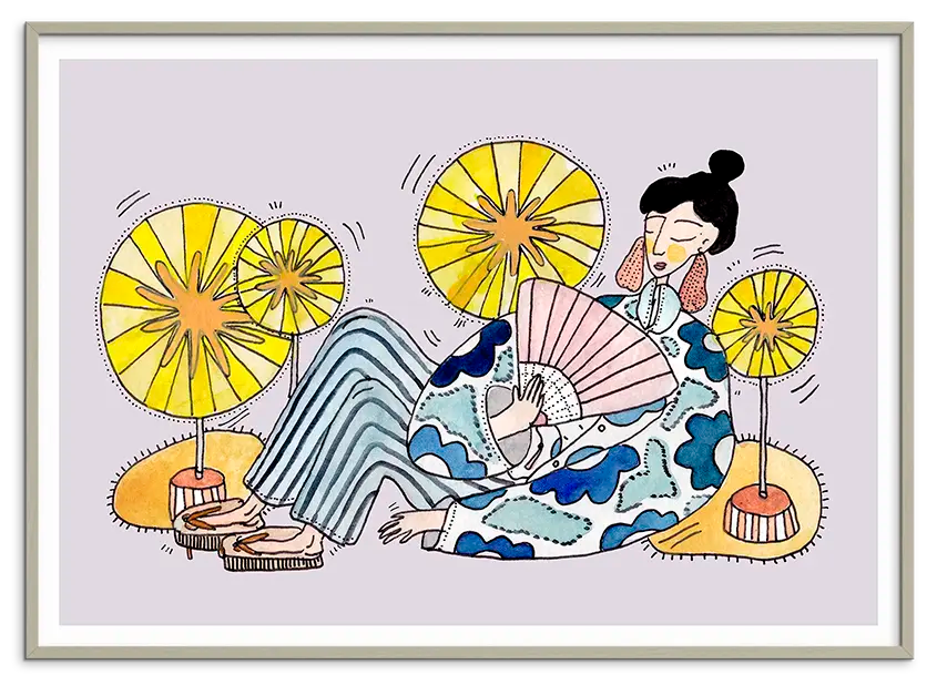 Cashmeregrå træramme til GEISHA OGI kunstplakat