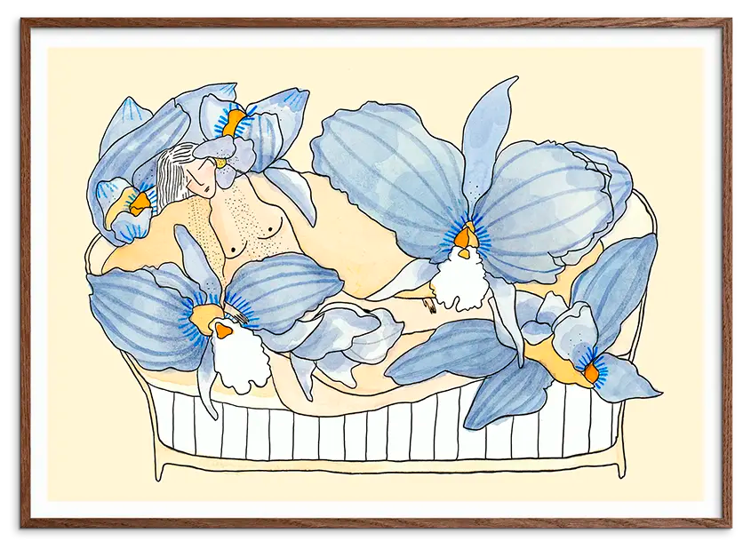 Mørk egetræsramme til ORCHID CHAISELONG kunstplakat