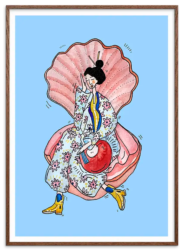 Mørk egetræsramme til OYSTER & KIMONO kunstplakat