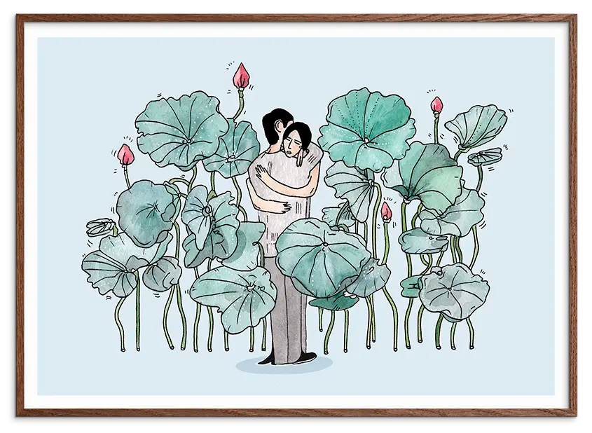 Mørk egetræsramme til WATER LILIES LOVERS kunstplakat