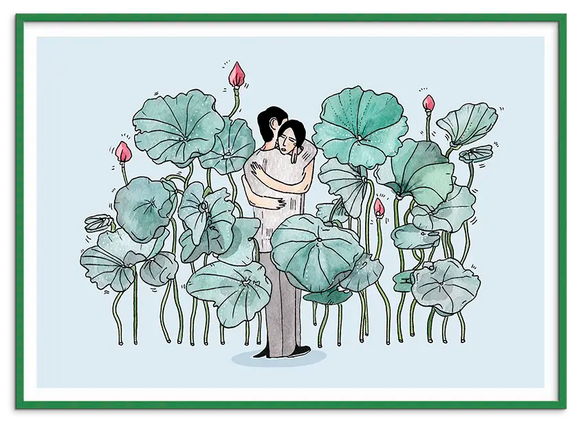 Grøn træramme til WATER LILIES LOVERS kunstplakat