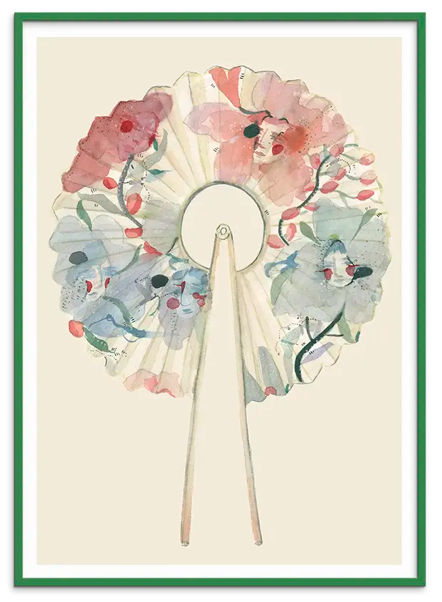 Grøn træramme til WASHI PAPER FAN kunstplakat