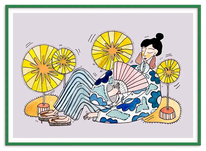 Grøn træramme til GEISHA OGI kunstplakat