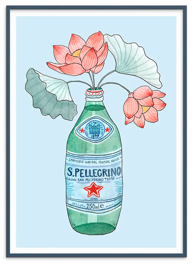 Petroleumsblå træramme til LILLIES DE PELLEGRINO kunstplakat