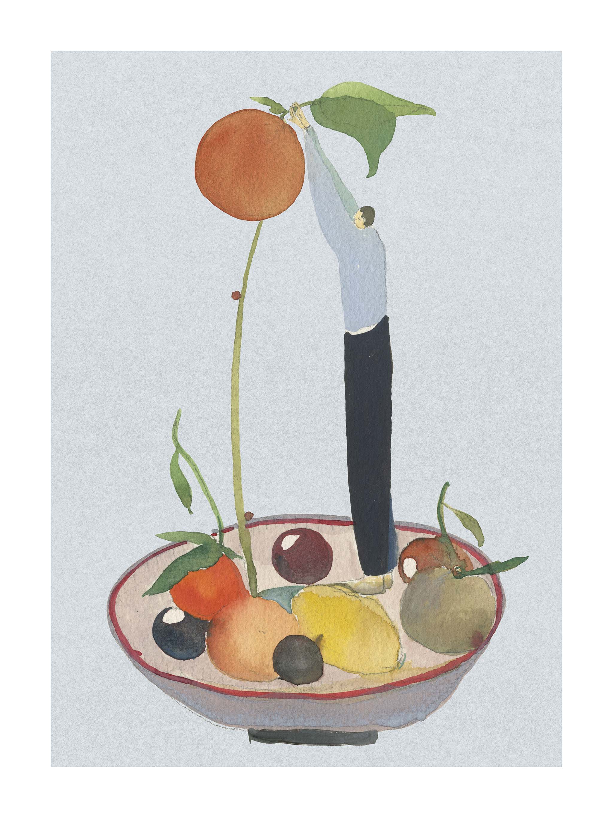 MANDARIN GARDENER kunstplakat med gartner blandt havens citrusfrugter all-groups