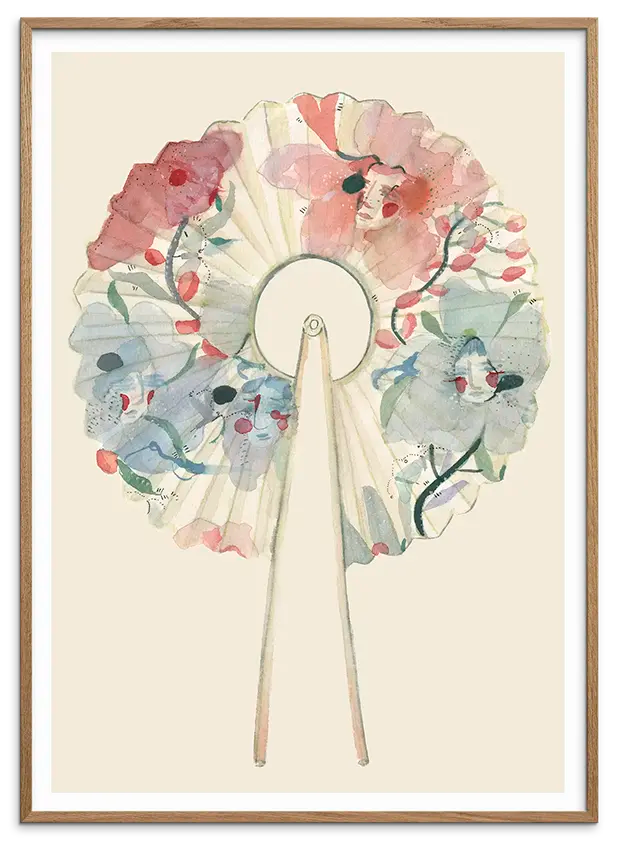 Natur egetræsramme til WASHI PAPER FAN kunstplakat