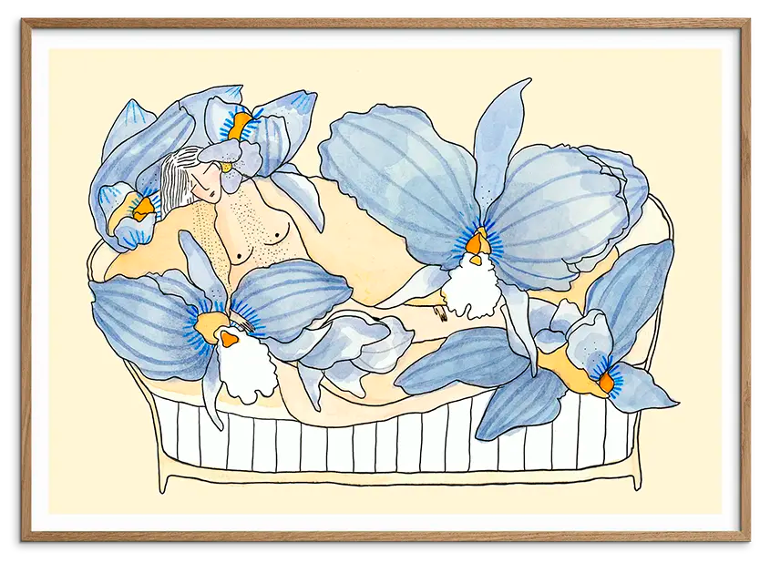 Natur egetræsramme til ORCHID CHAISELONG kunstplakat