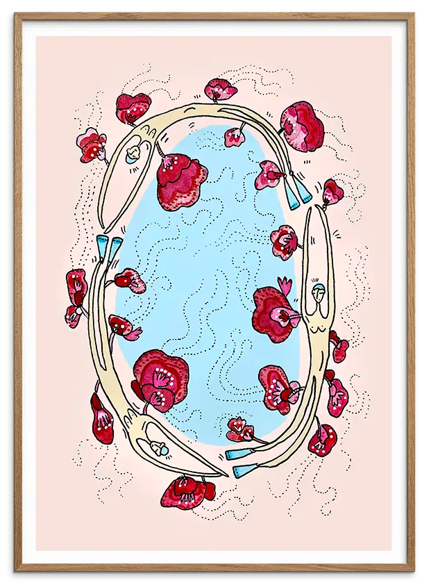 Natur egetræsramme til SWIMMERS & PEONIES kunstplakat