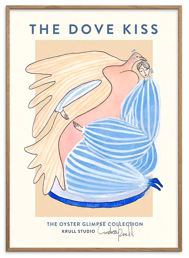Billedramme i naturligt egetræ til DOVE KISS kunstplakat