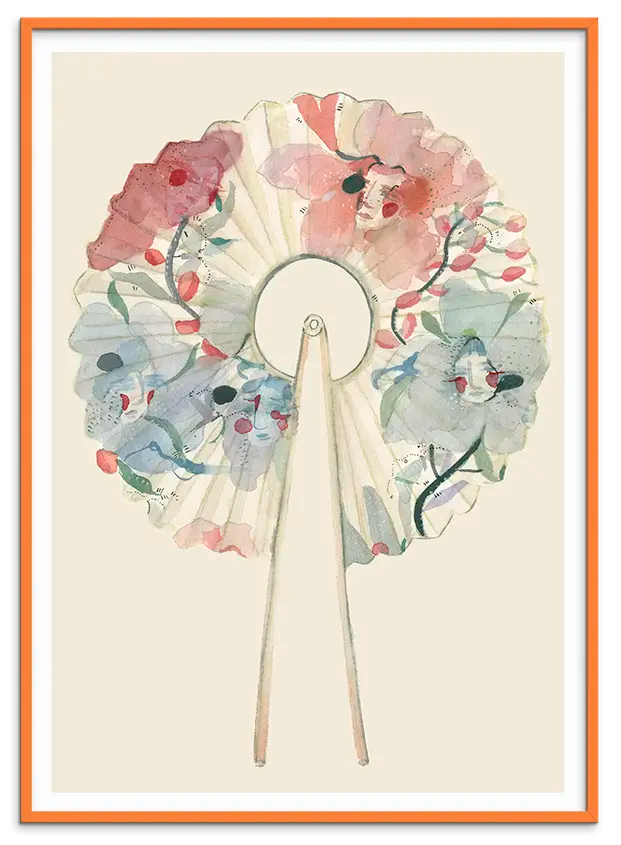 Orange træramme til WASHI PAPER FAN kunstplakat