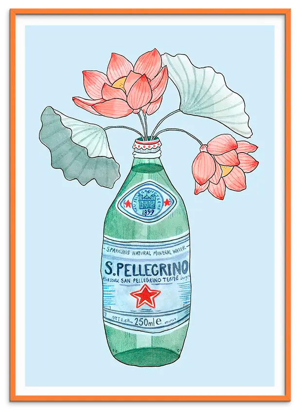 Orange træramme til LILLIES DE PELLEGRINO kunstplakat