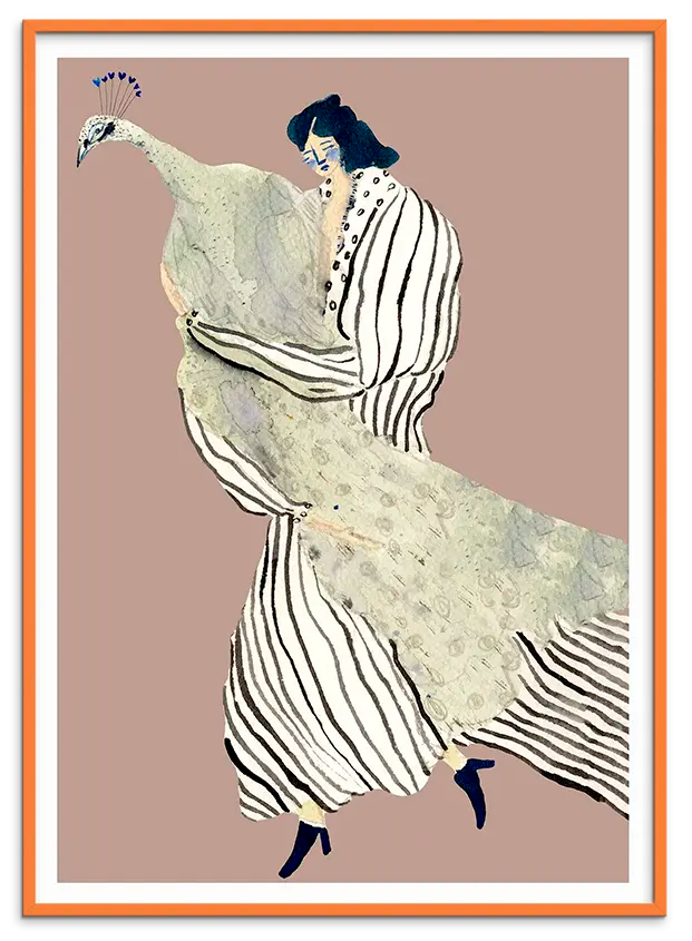 Orange træramme til STOLEN PEACOCK kunstplakat