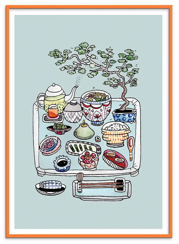 Orange træramme til TOKYO DREAMS kunstplakat