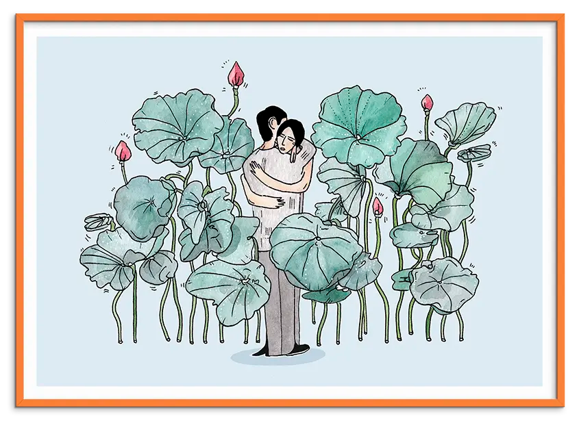 Orange træramme til WATER LILIES LOVERS kunstplakat