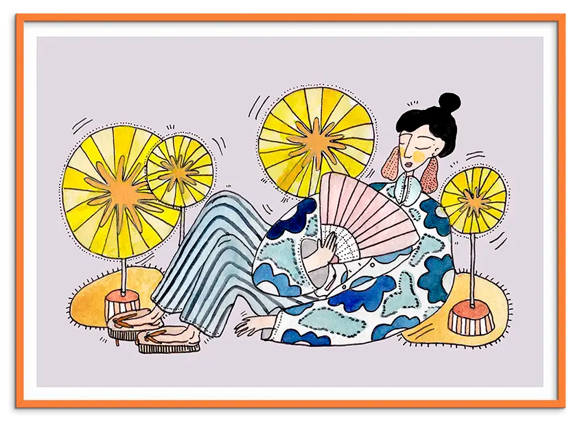 Orange træramme til GEISHA OGI kunstplakat