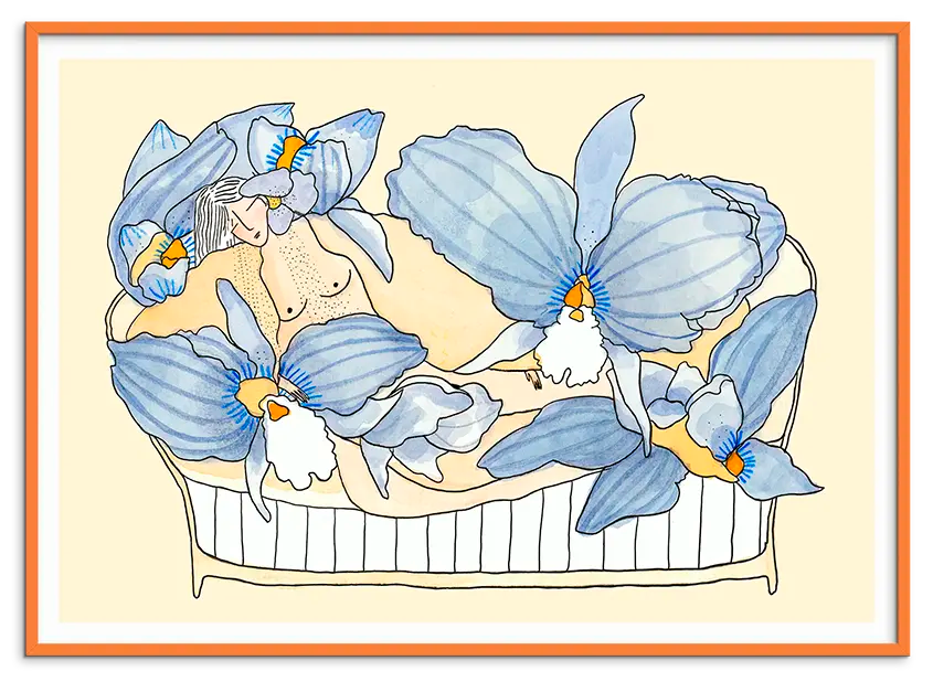 Orange træramme til ORCHID CHAISELONG kunstplakat